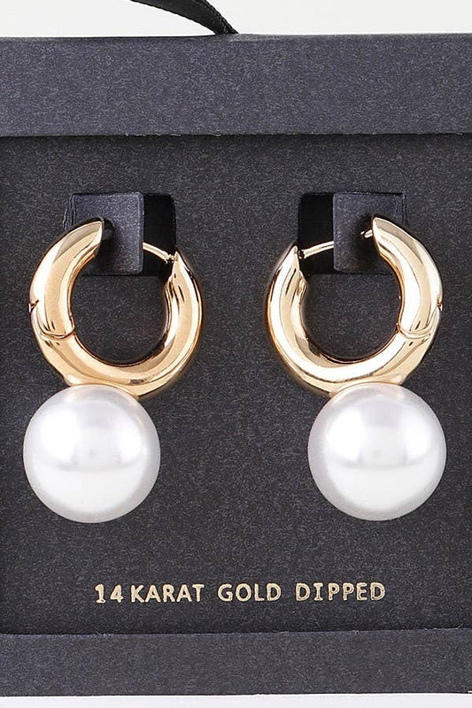 Shiny Pearl Drop Hoop Earrings SB19034
