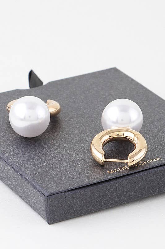 Shiny Pearl Drop Hoop Earrings SB19034