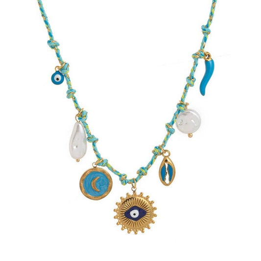 18K STAINLESS STEEL CORDED CHARM NECKLACE | 40NK9554