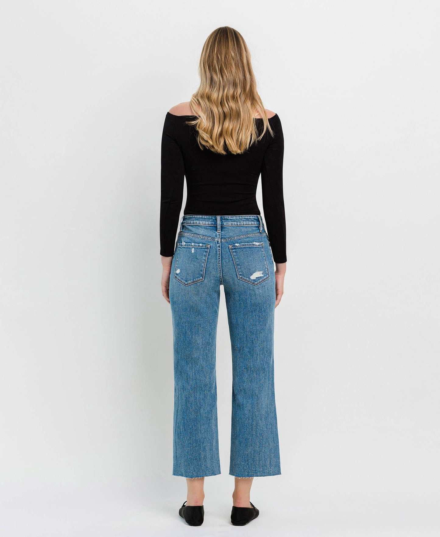 HIGH RISE CROP SLIM WIDE JEANS F5586