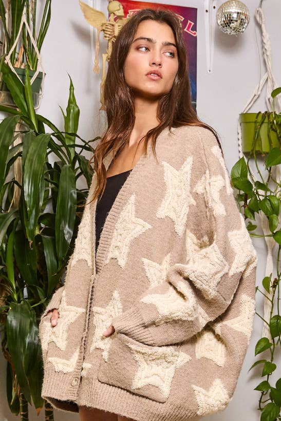 IT1670 Oversized Star Pullover Sweater Cardigan
