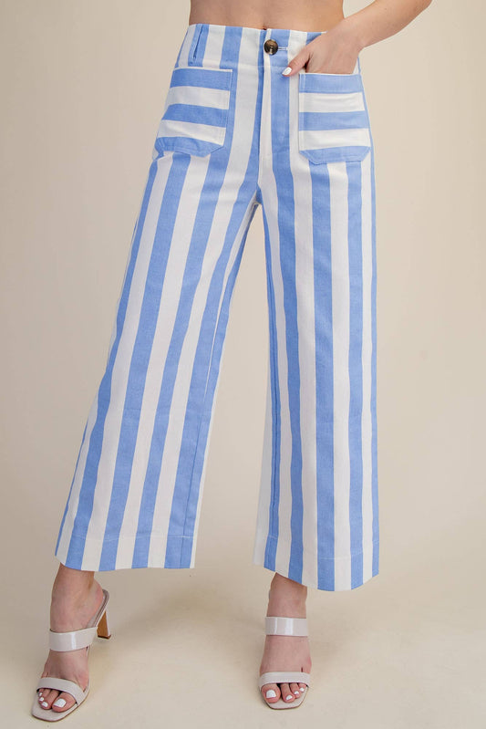 Colette Cropped Wide-Leg Stripe Pants
