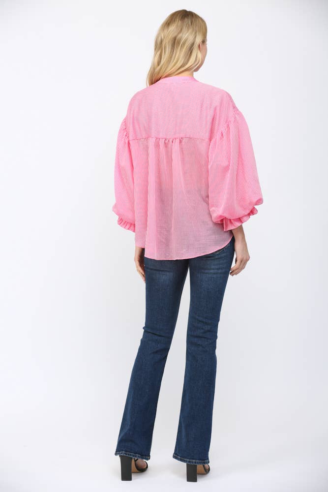PINSTRIPE VOLUMINOUS BUBBLE SLV BLOUSE FT21230
