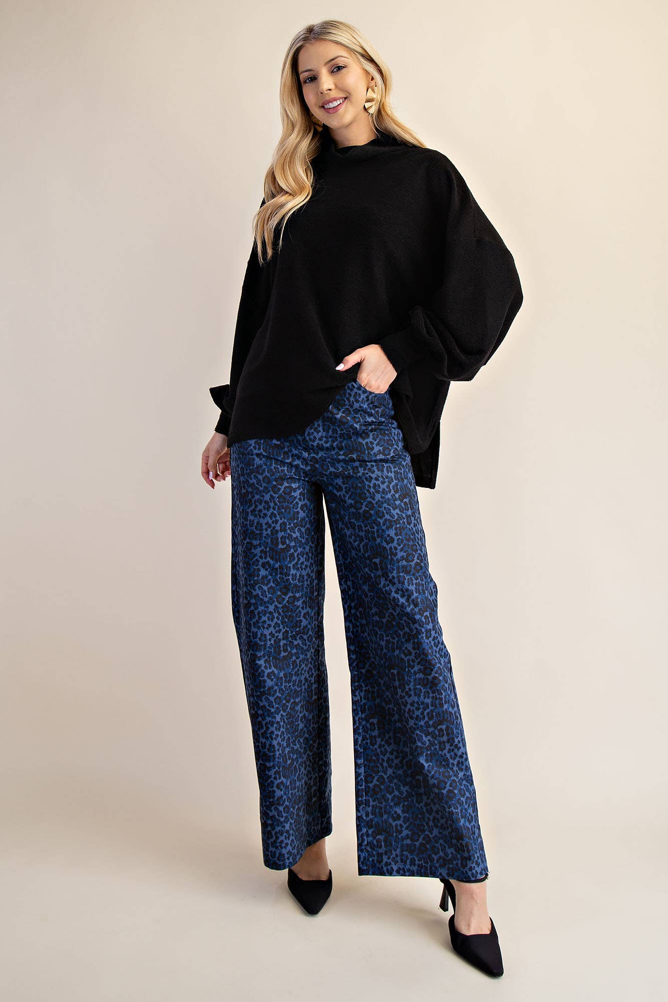 Mock Neck Balloon Sleeve Knit Top