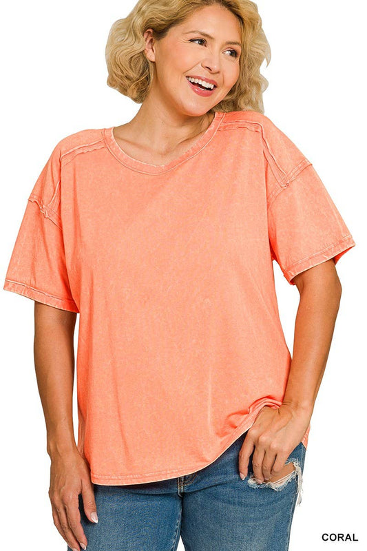 Plus Acid Washed Round Neck T-shirts
