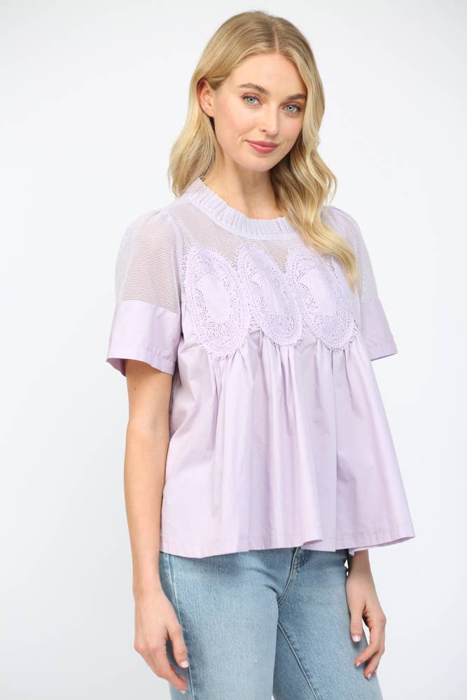 MESH COMBINED TOP WITH APPLIQUE FT25353