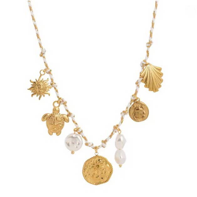 18K STAINLESS STEEL CORDED CHARM NECKLACE | 40NK9554
