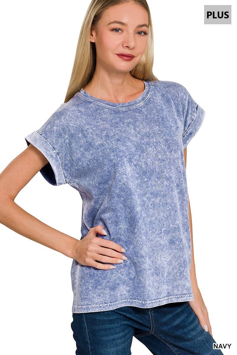 Plus Halo Washed Cuffed Short Sleeve Tee