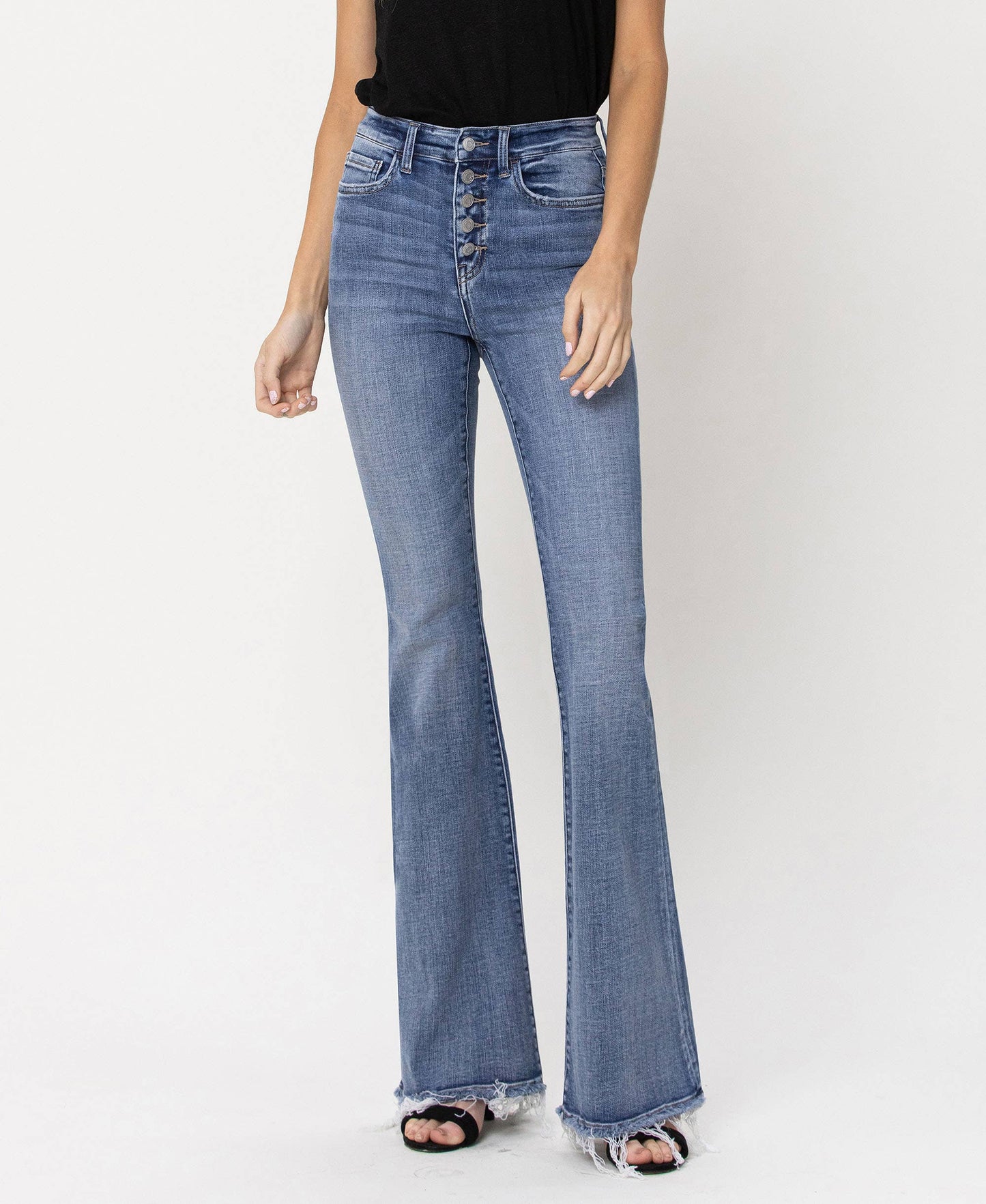 HIGH RISE BUTTON FLY FLARE JEANS F4318