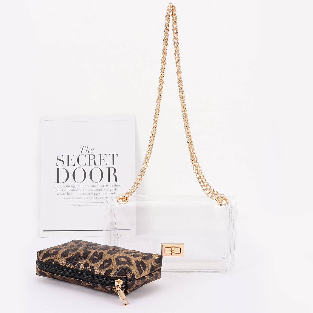 Transparent Chain Bag with Leopard Pouch