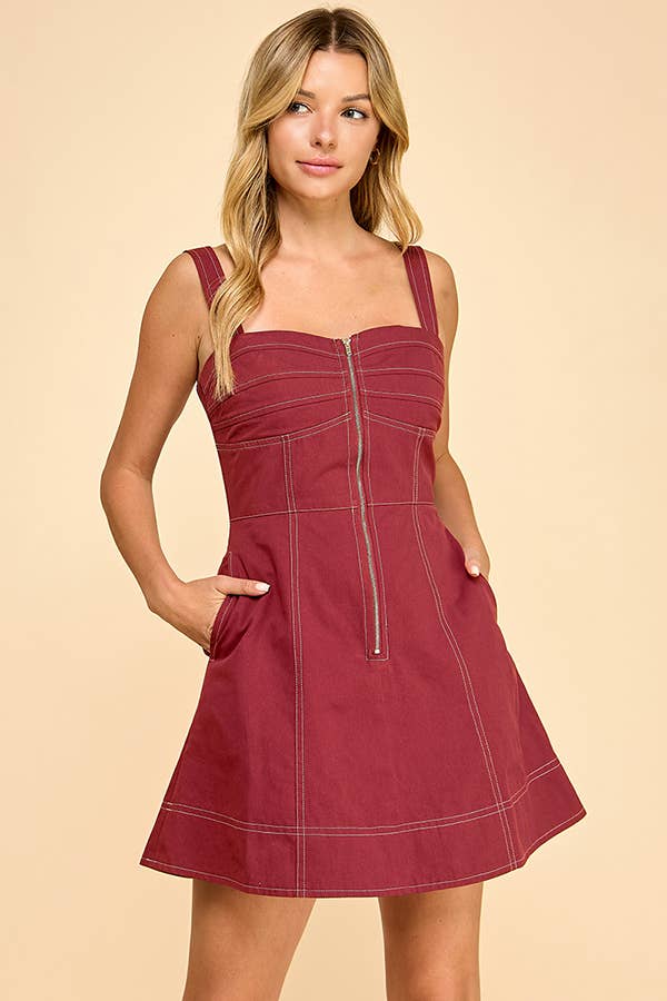 Pleated bust A-line mini dress