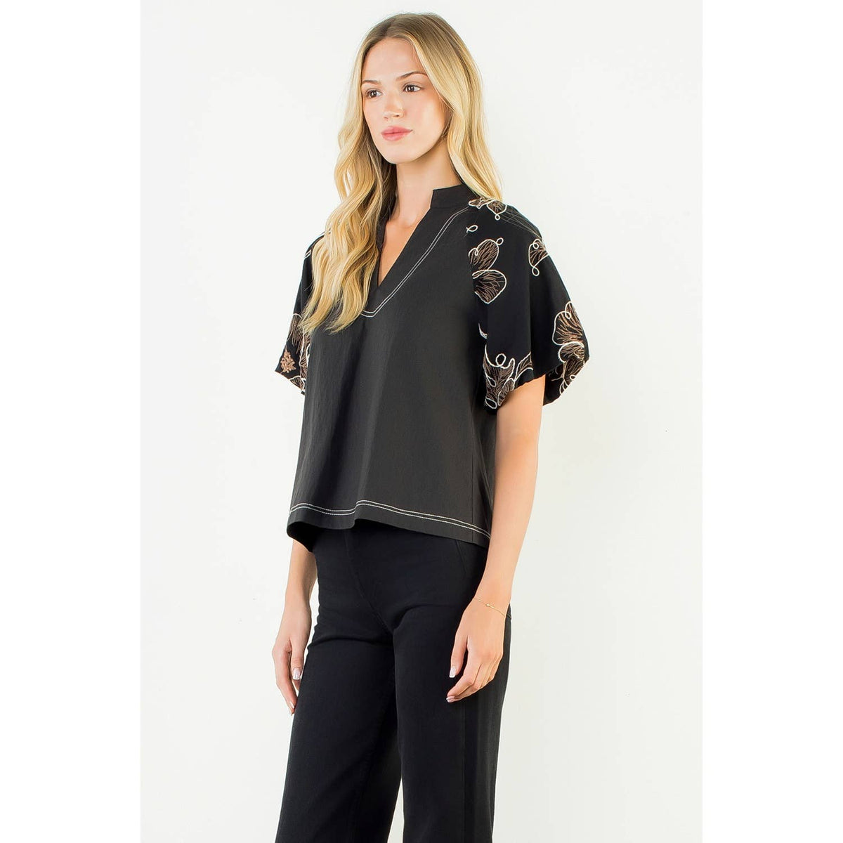 Puff Sleeve With Embroidery Detail Top