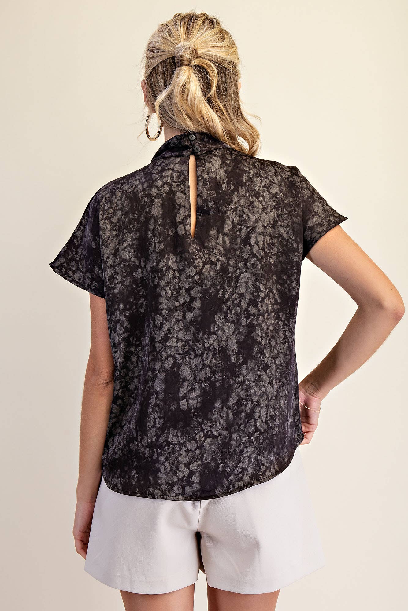 Mandarin Collar Short Sleeve Top