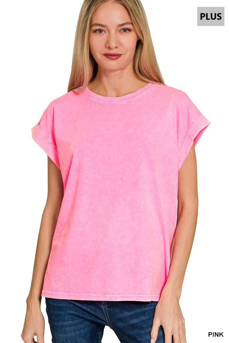 Plus Halo Washed Cuffed Short Sleeve Tee
