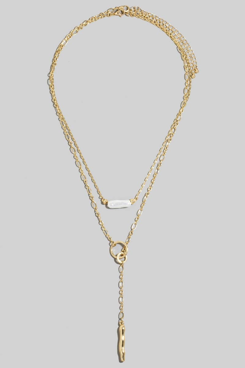 Pearl And Metallic Bar Pendant Layered Necklace