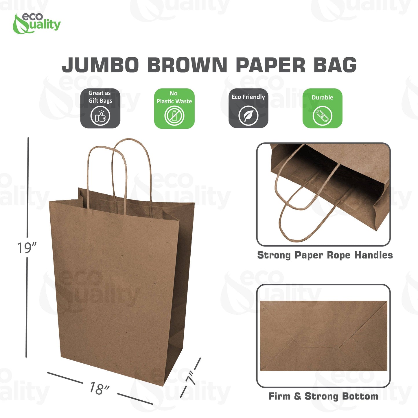 18x7x19 Jumbo Kraft Paper Gift Bags with Twine Handles Brown