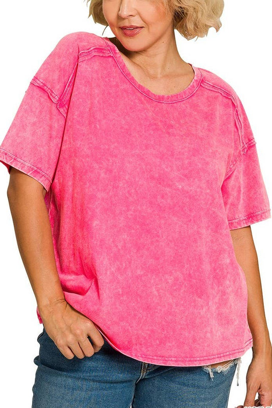 Plus Acid Washed Round Neck T-shirts