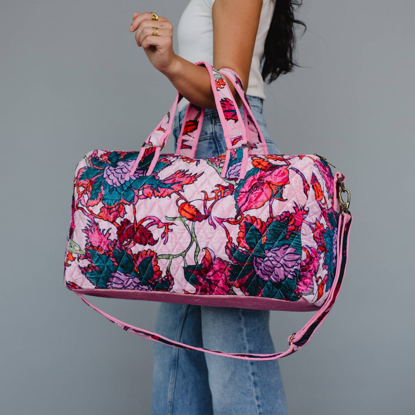 Lt. Pink & Multicolored Floral Duffel