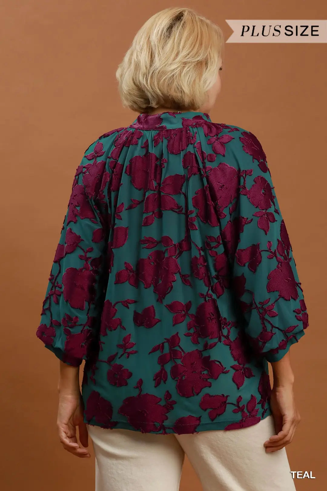 Textured Floral Balloon Sleeve Blouse