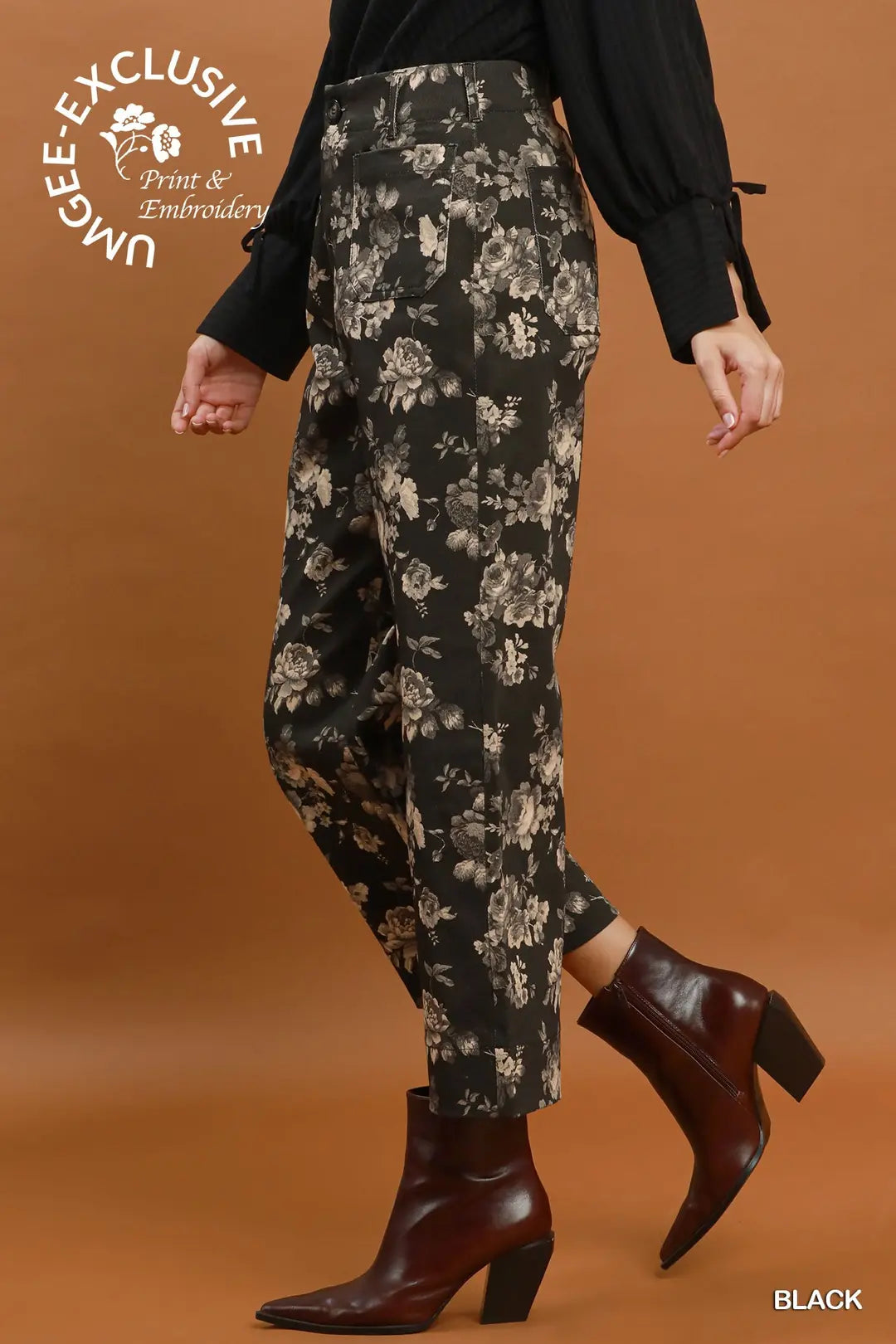 Floral Print Wide Leg Cropped Pants