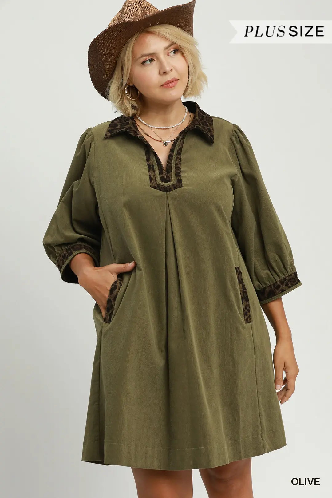 V-Neck Shift Dress with Contrast Trim