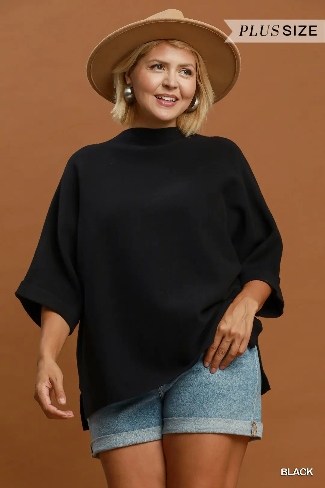 Mock Neck Dolman Sleeve Sweater Top