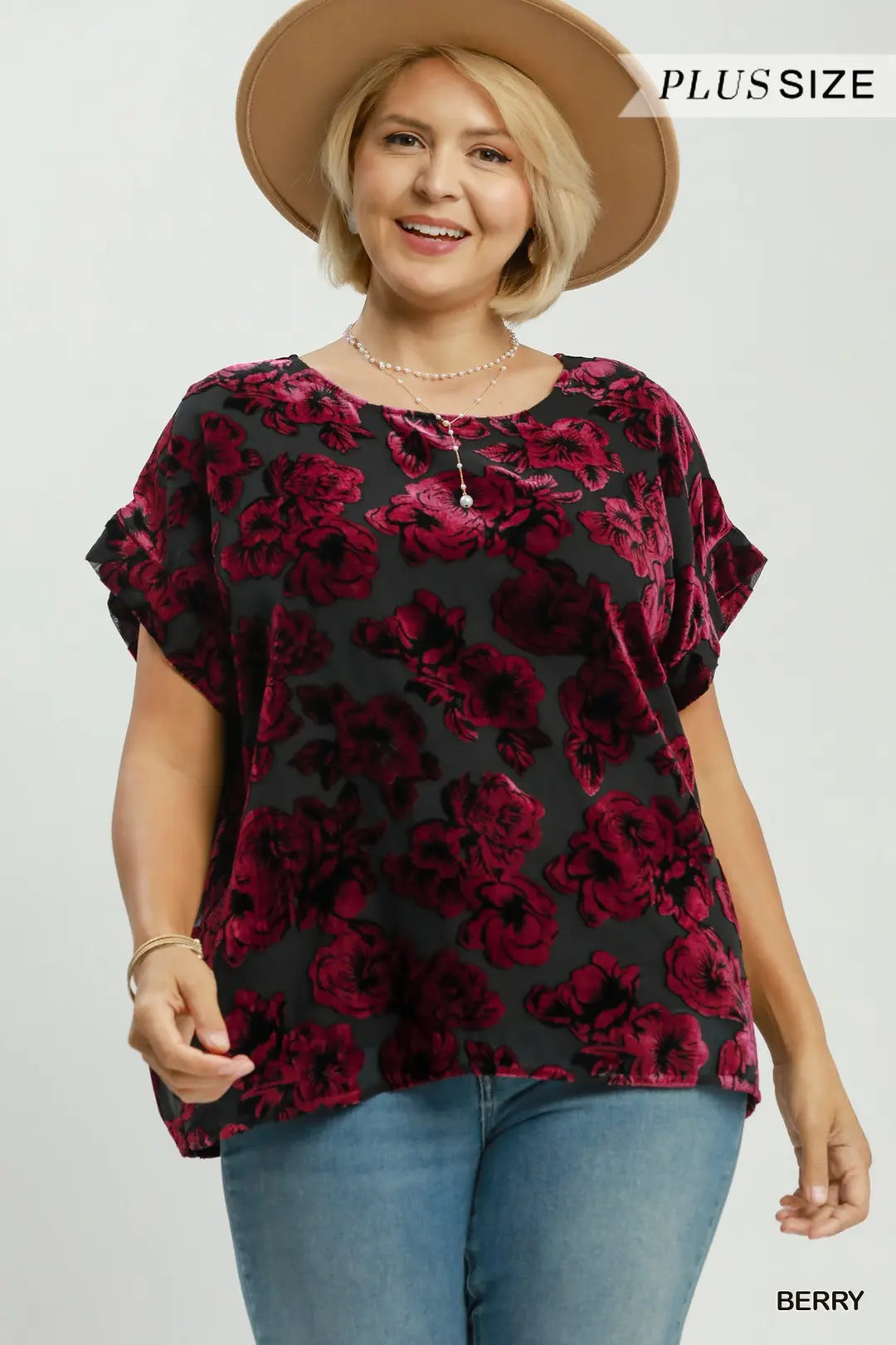 Floral Velvet Burnout Short Sleeve Top
