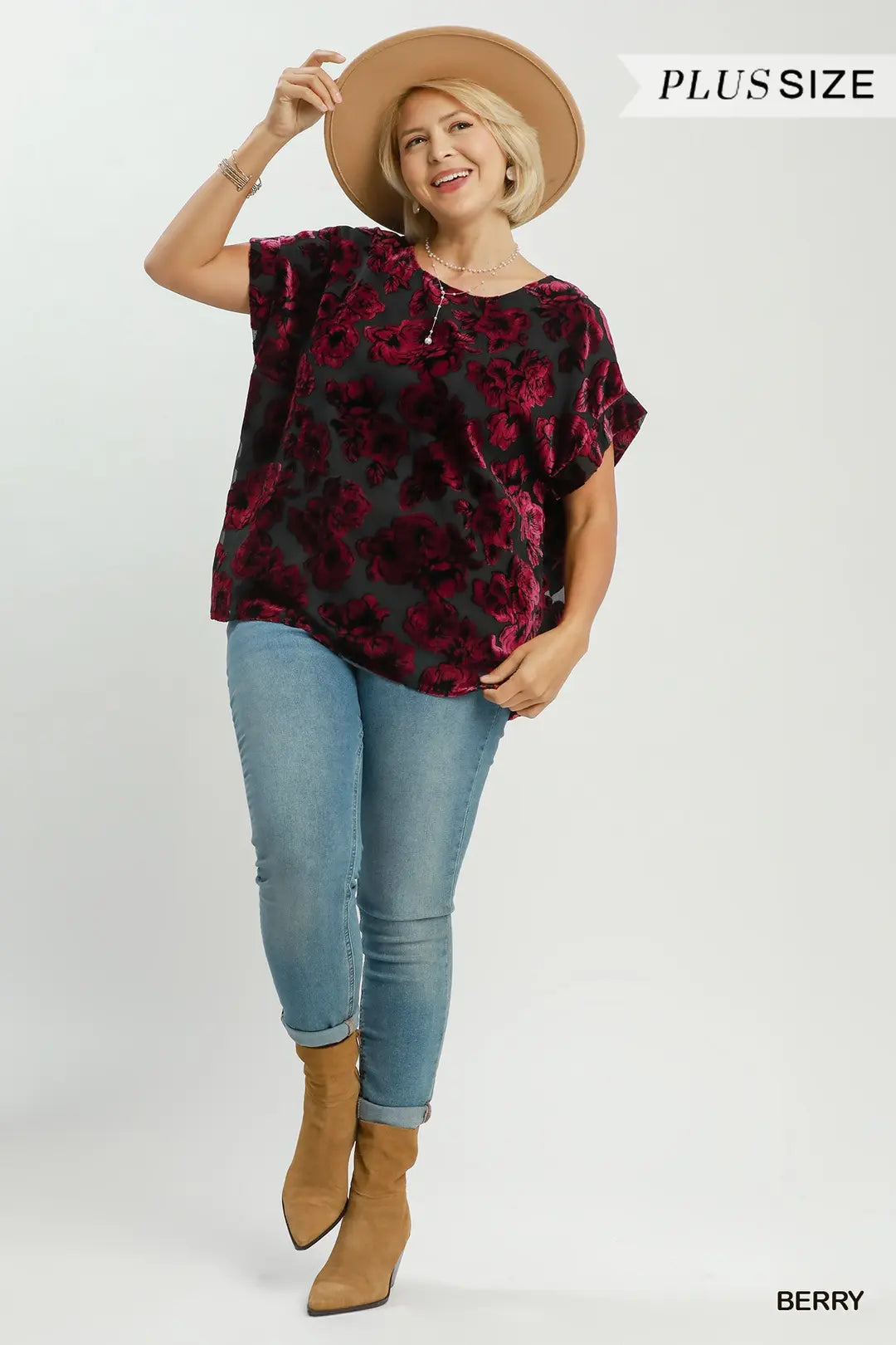 Floral Velvet Burnout Short Sleeve Top
