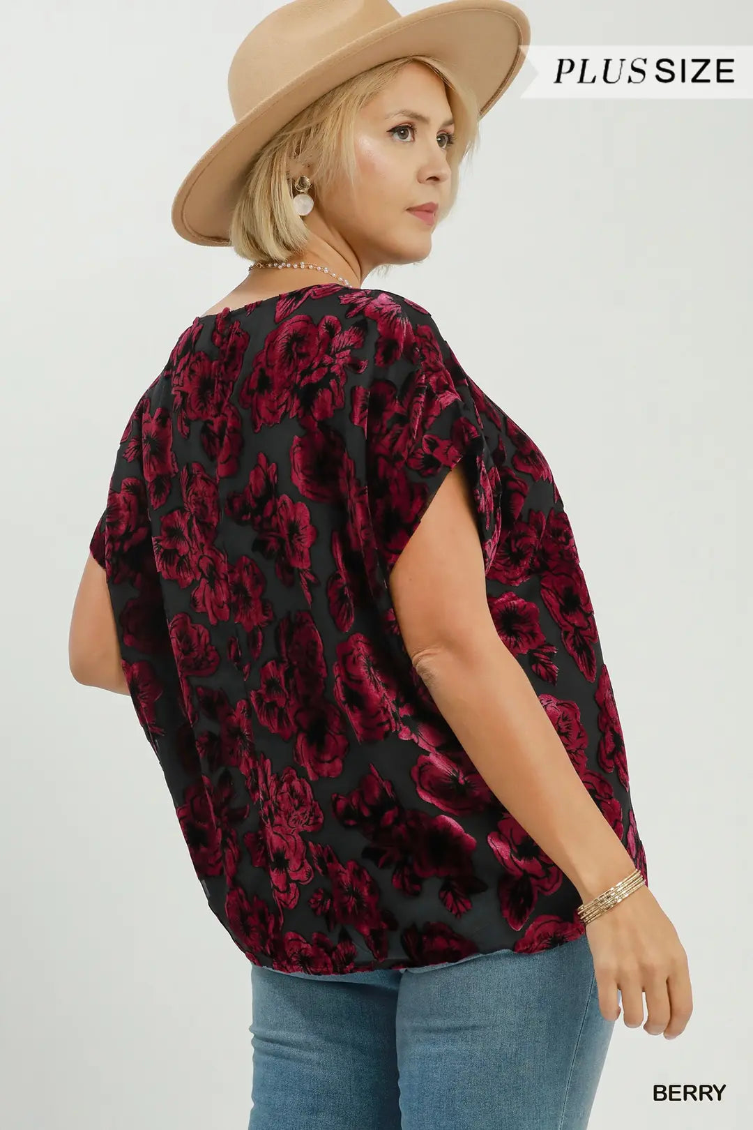 Floral Velvet Burnout Short Sleeve Top