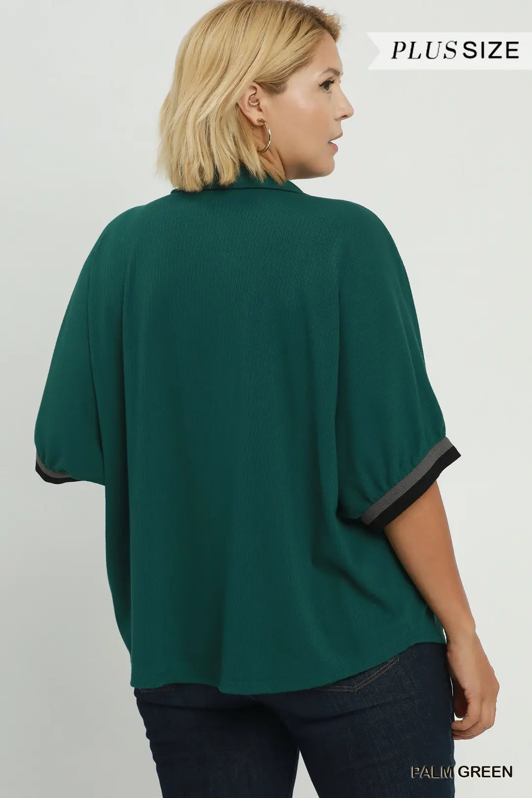 Contrast Trim Collared Short Sleeve Knit Top