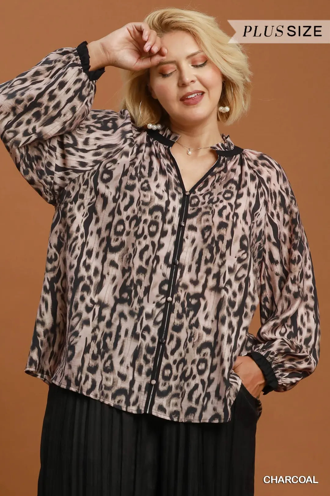 Animal Print Button Front Blouse