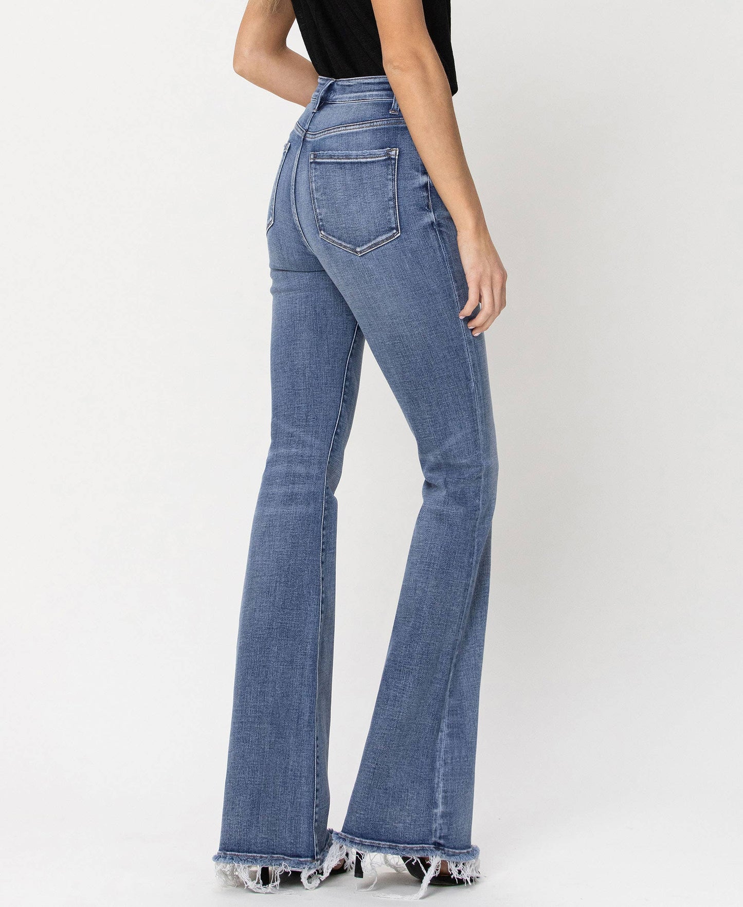 HIGH RISE BUTTON FLY FLARE JEANS F4318