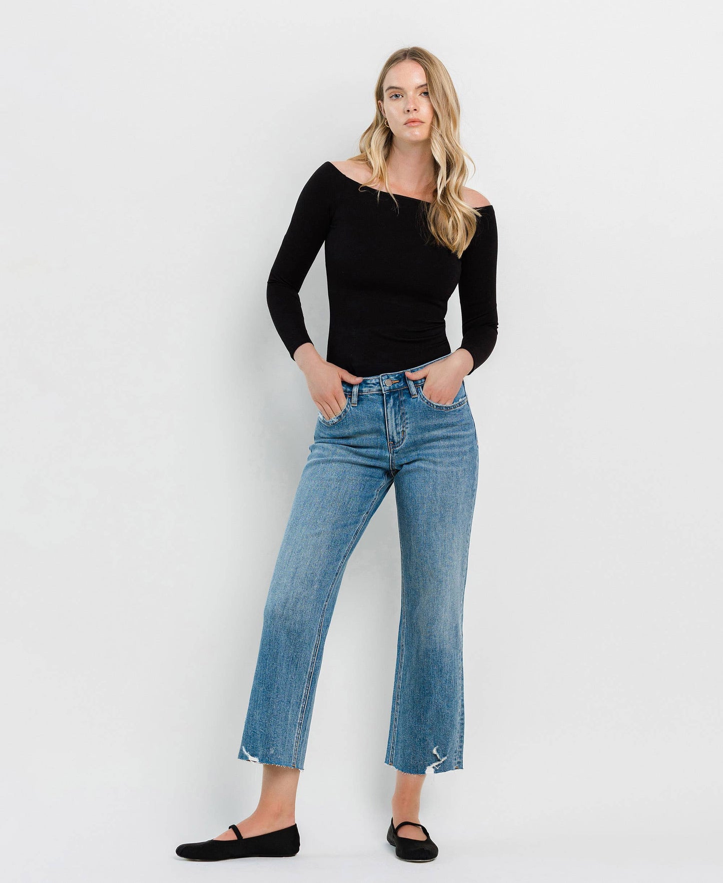 HIGH RISE CROP SLIM WIDE JEANS F5586