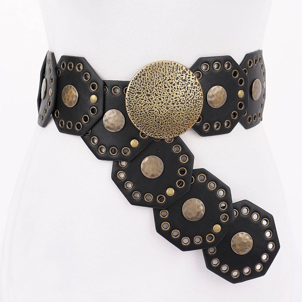 Multi Metal Round PU Vintage Belt  PB8817