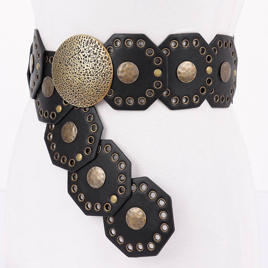 Multi Metal Round PU Vintage Belt  PB8817