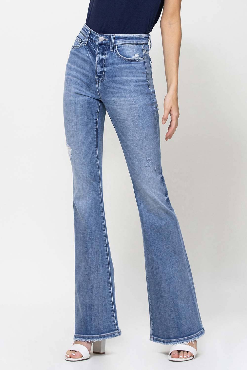 HIGH RISE DISTRESSED FLARE JEANS F4217