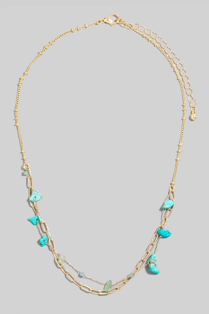 Pebble Stones And Faceted Beads Layered Chain Necklace