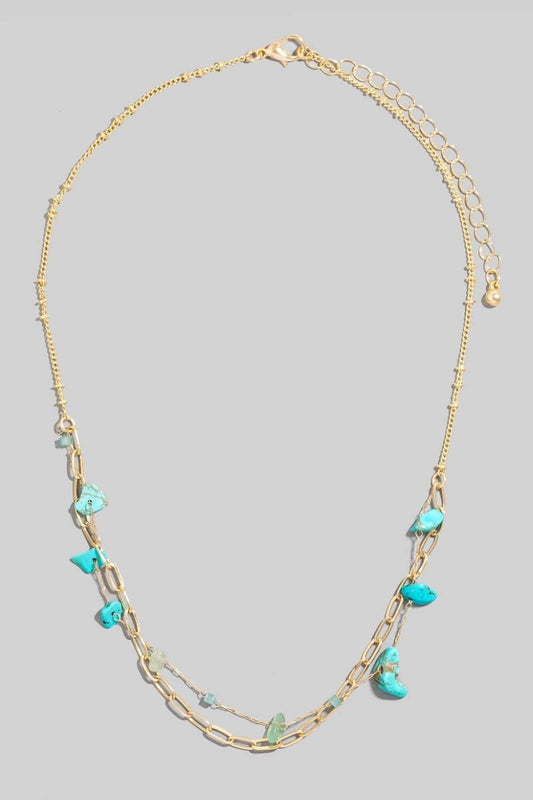 Pebble Stones And Faceted Beads Layered Chain Necklace