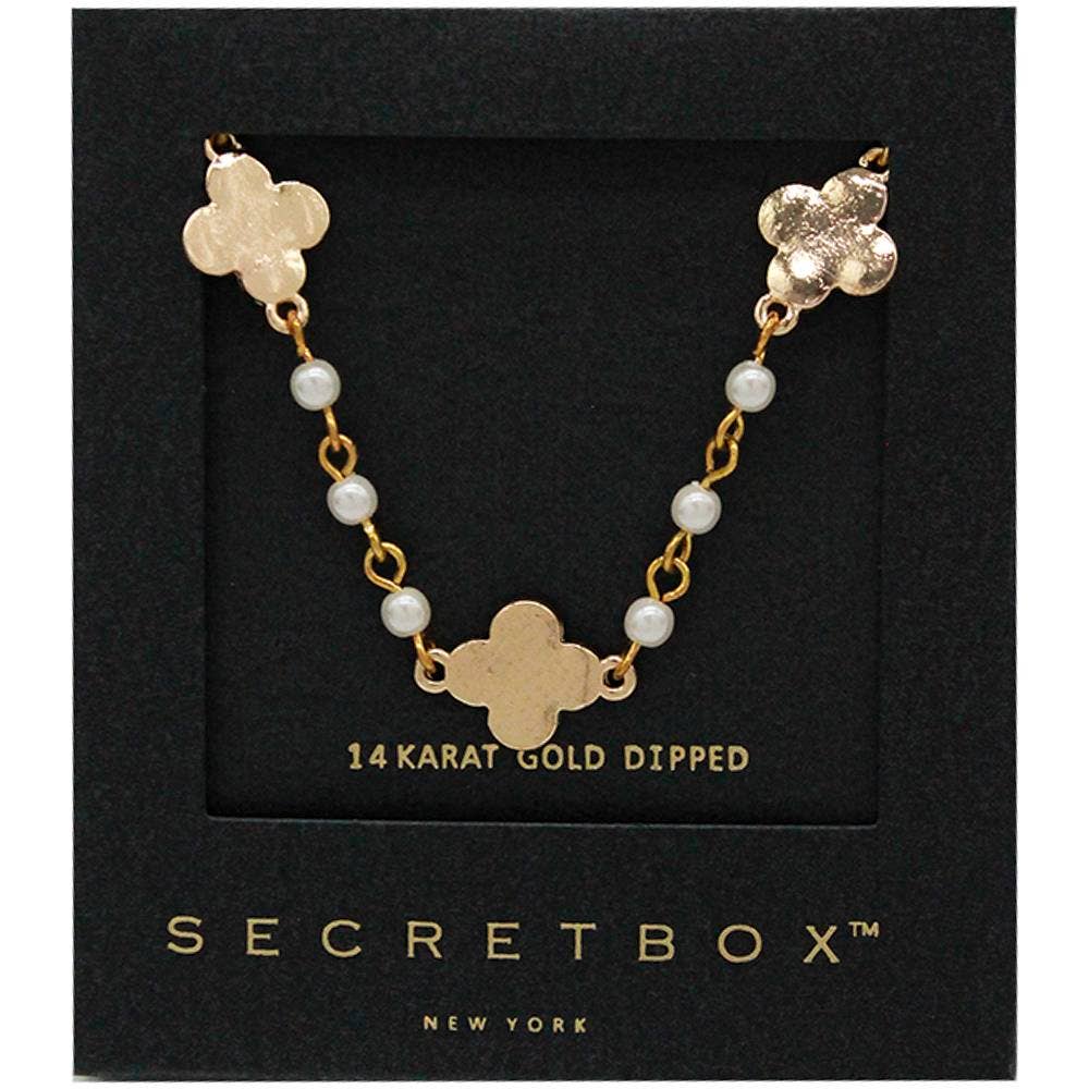 SECRET BOX 14K  GOLD DIPPED CLOVER PEARL  NECKLACE 26