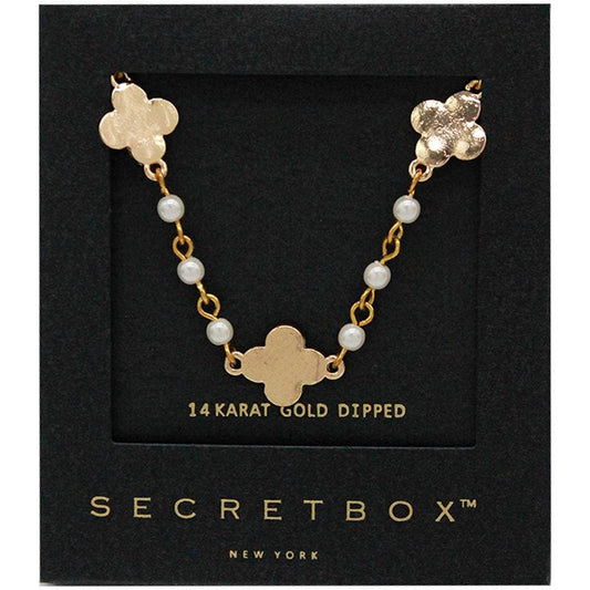 SECRET BOX 14K  GOLD DIPPED CLOVER PEARL  NECKLACE 26