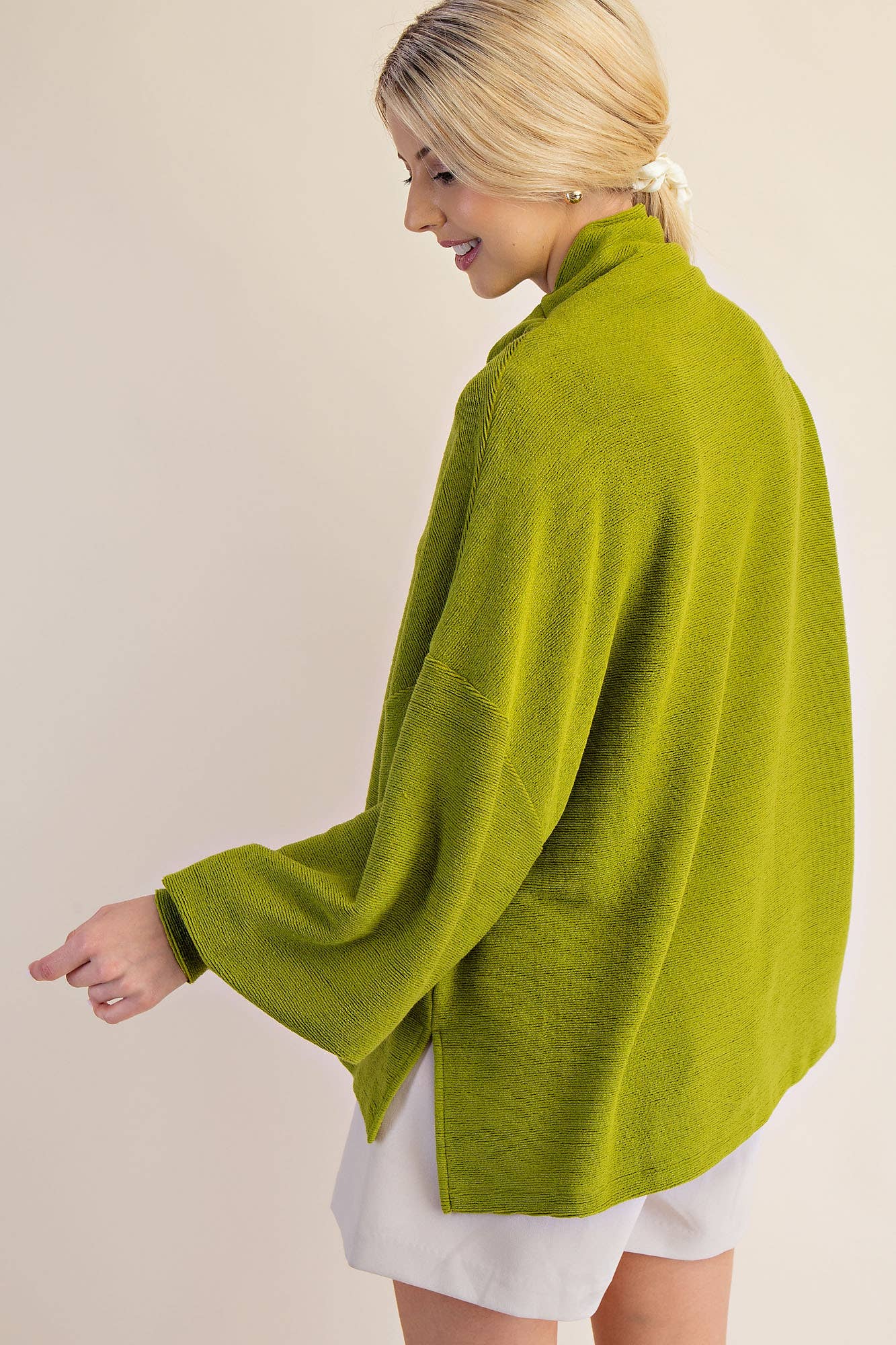 Mock Neck Balloon Sleeve Knit Top