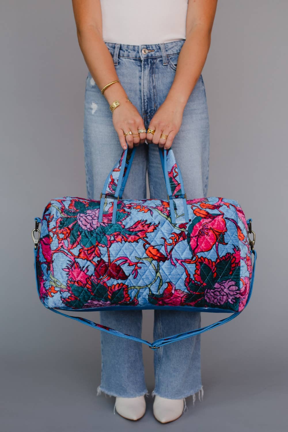 Bright Blue & Multicolored Floral Duffel