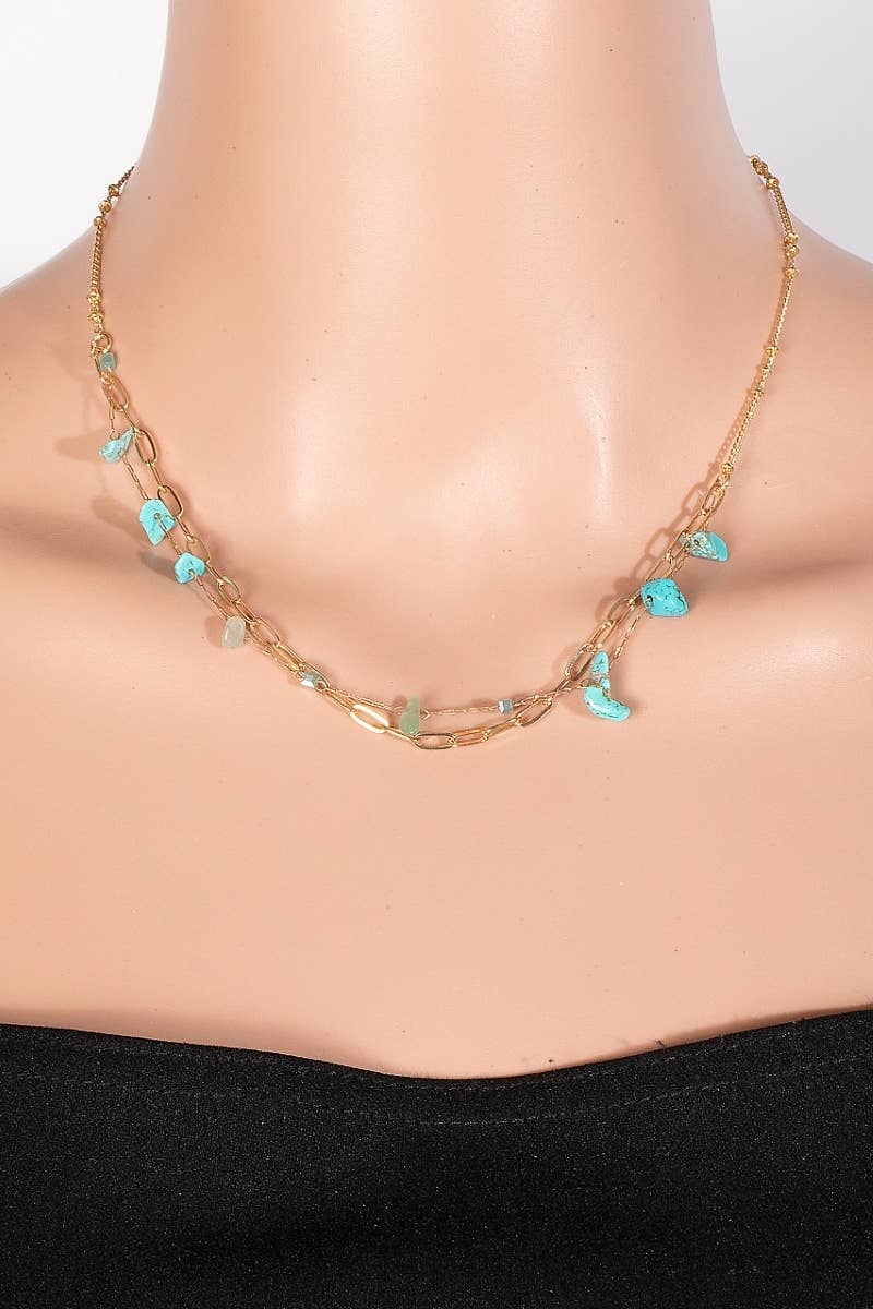 Pebble Stones And Faceted Beads Layered Chain Necklace