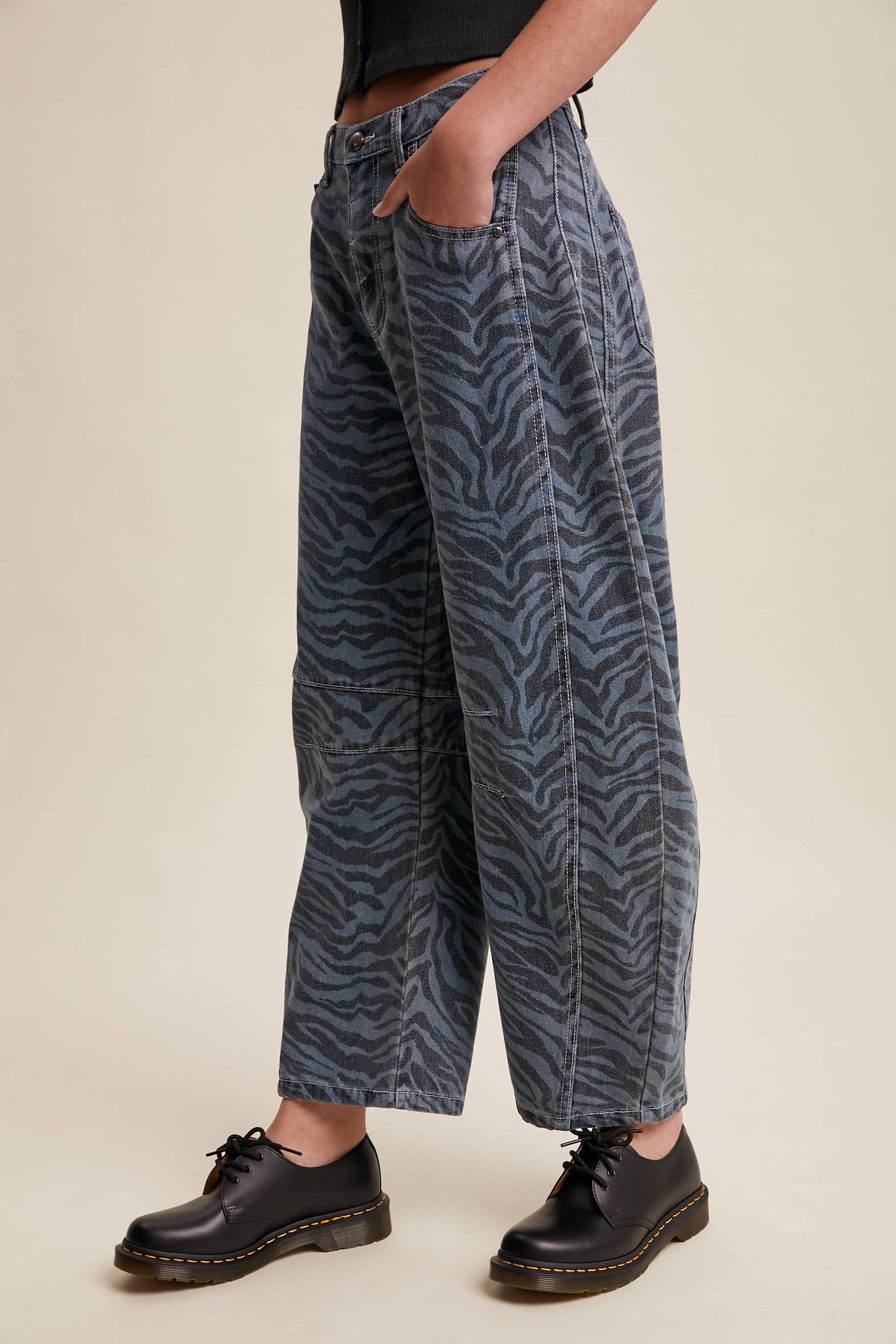 Zebra Print Barrel Jeans