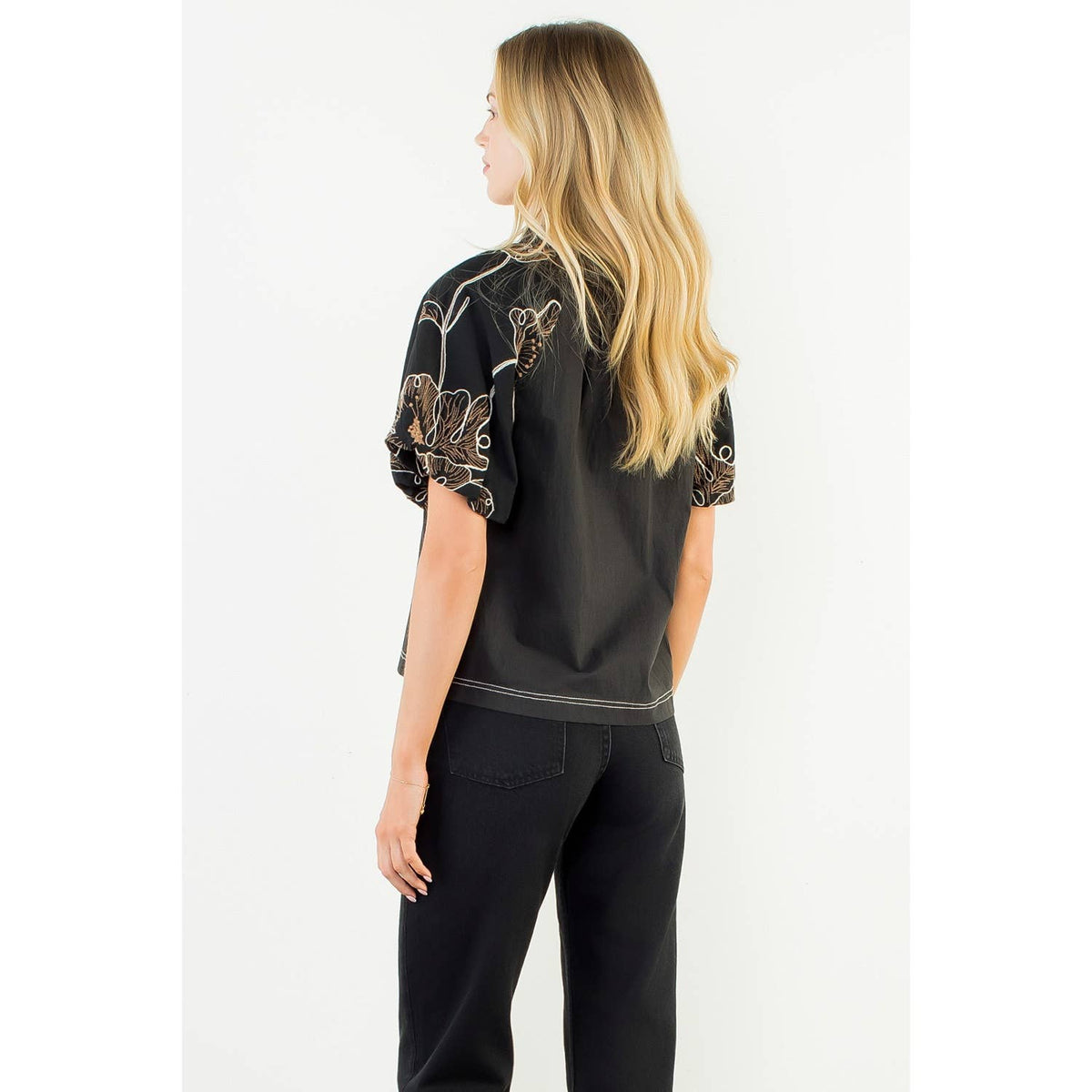 Puff Sleeve With Embroidery Detail Top