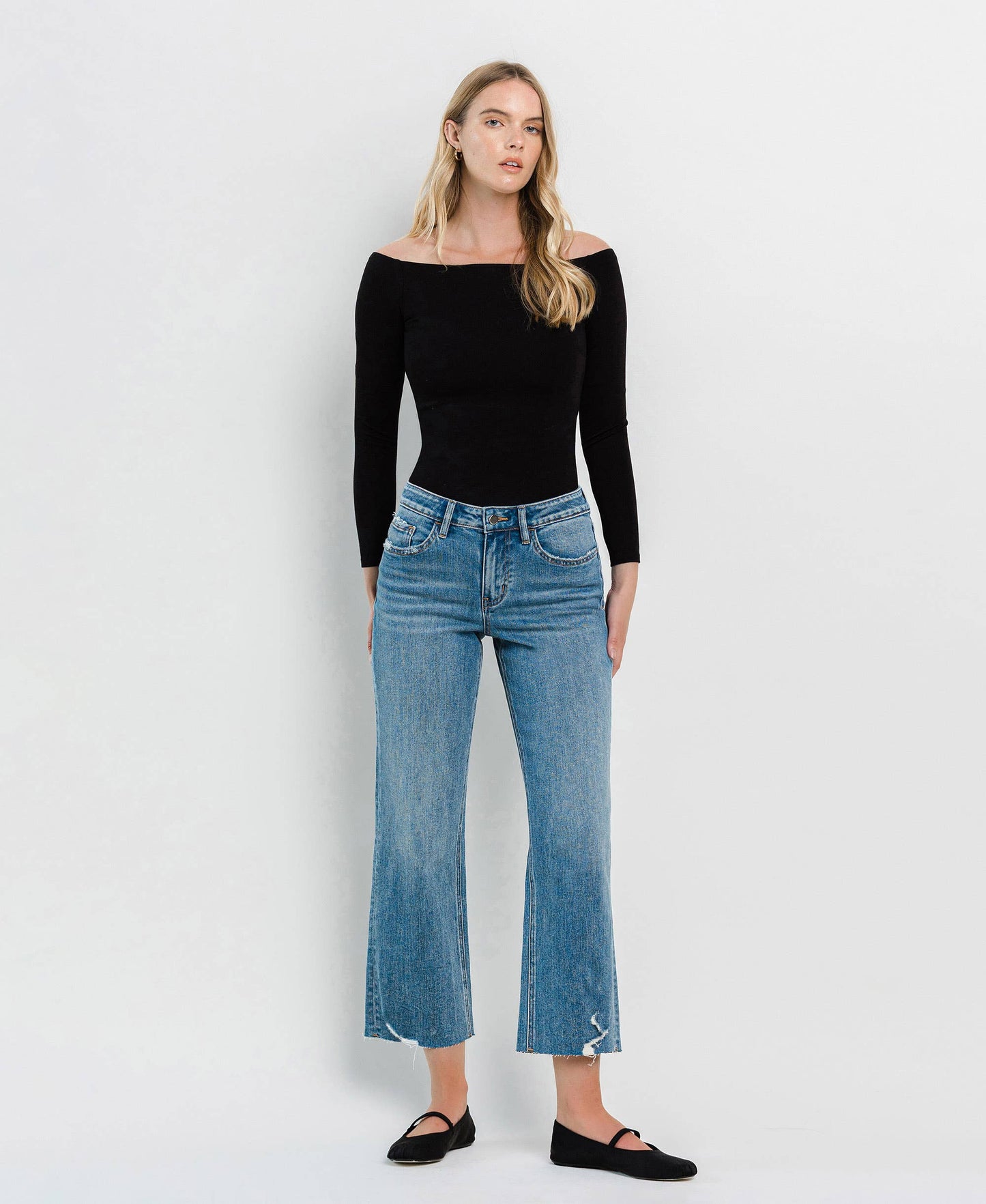 HIGH RISE CROP SLIM WIDE JEANS F5586