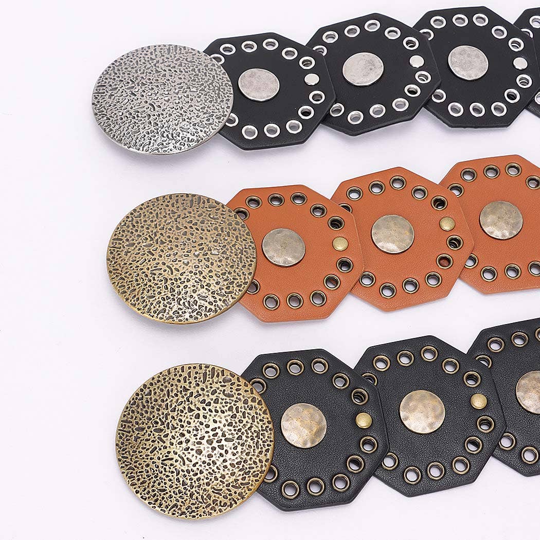 Multi Metal Round PU Vintage Belt  PB8817