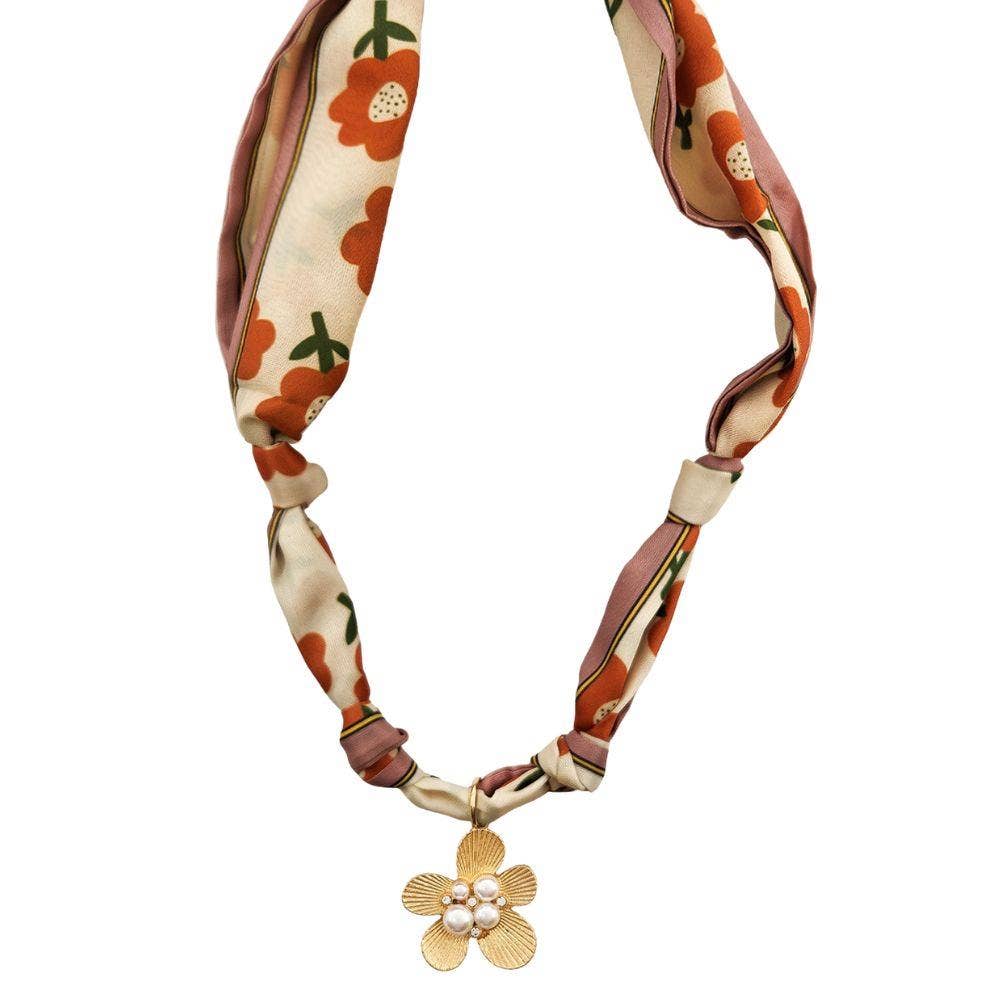 Flower Pearl Bead Floral Pattern Scarf Necklace VN-1298