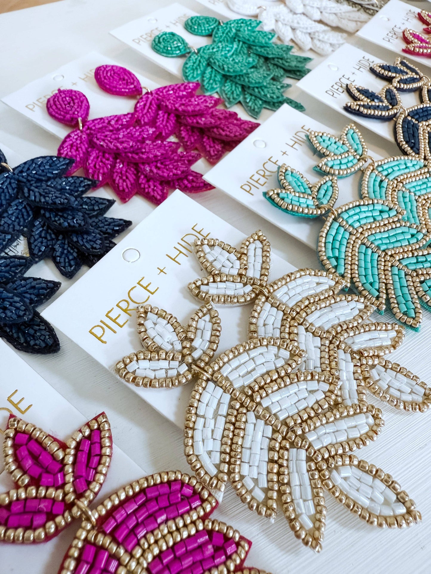 Pierce+Hide Custom Mint Fleur De Lis Earring| Leaf Drop