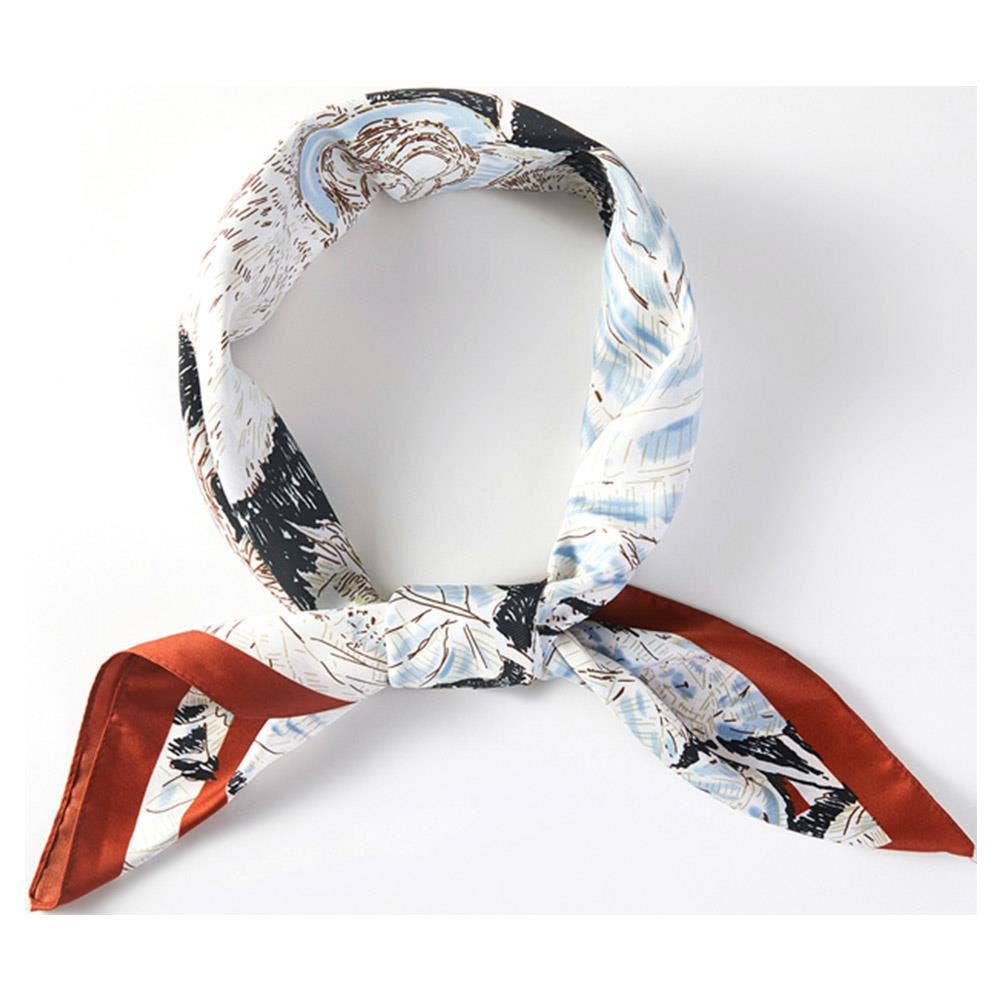 ABSTRACT FLORAL PRINT SILKY BANDANA SQUARE NECK SCARF